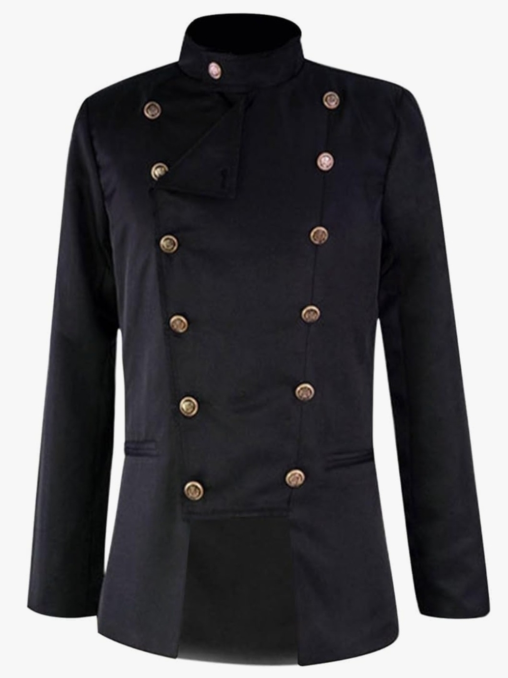 Men' Black Double-Breasted Military-Style Jacket